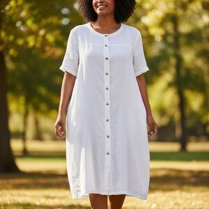Eileen Fisher White Button-Front Dress